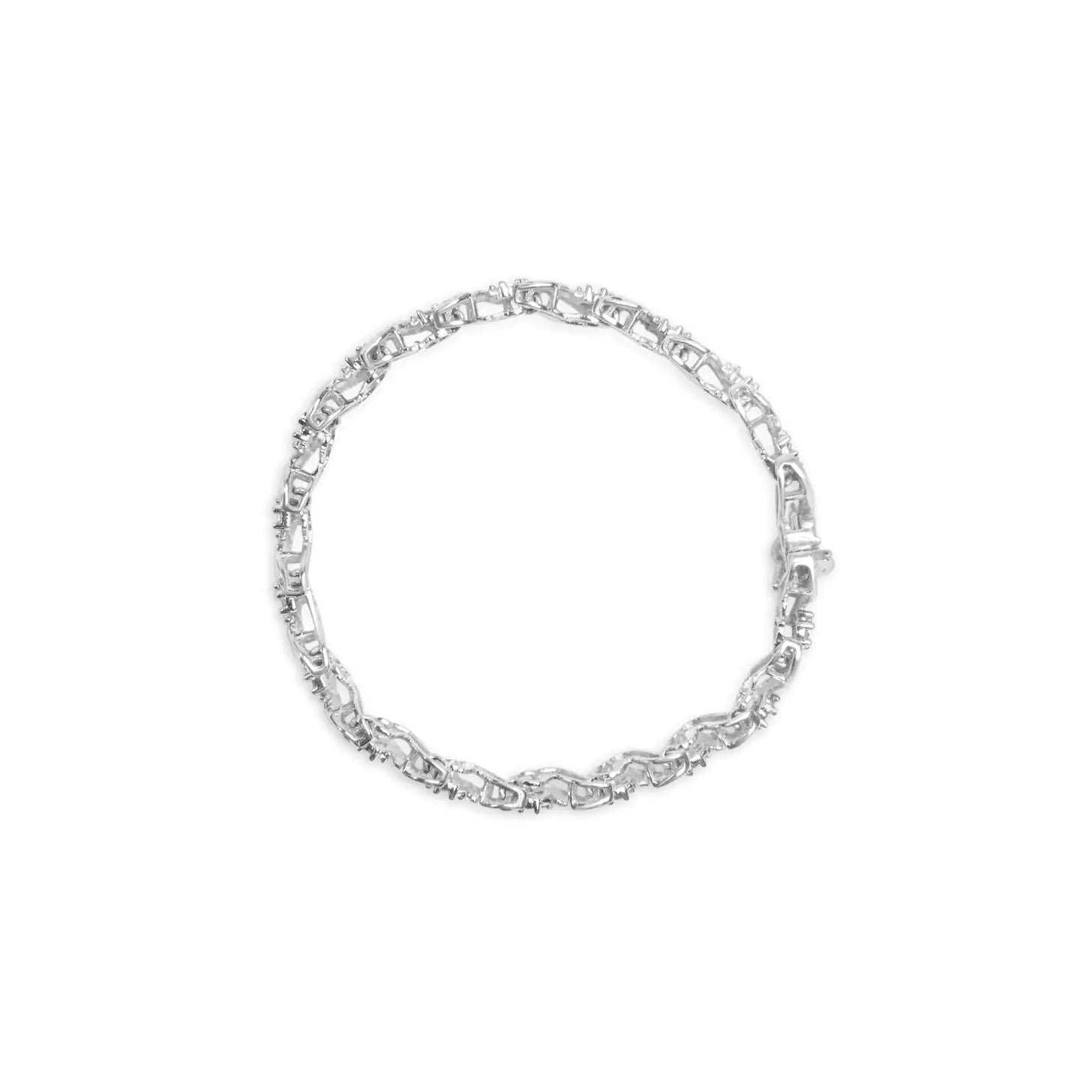 14K White Gold 2.00 Cttw Diamond Cluster and Spiral Link Bracelet (I-J Color, I1-I2 Clarity) - 7"