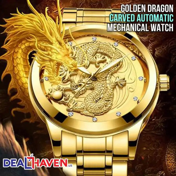 Golden Dragon Carved Automatic Mechanical Watch