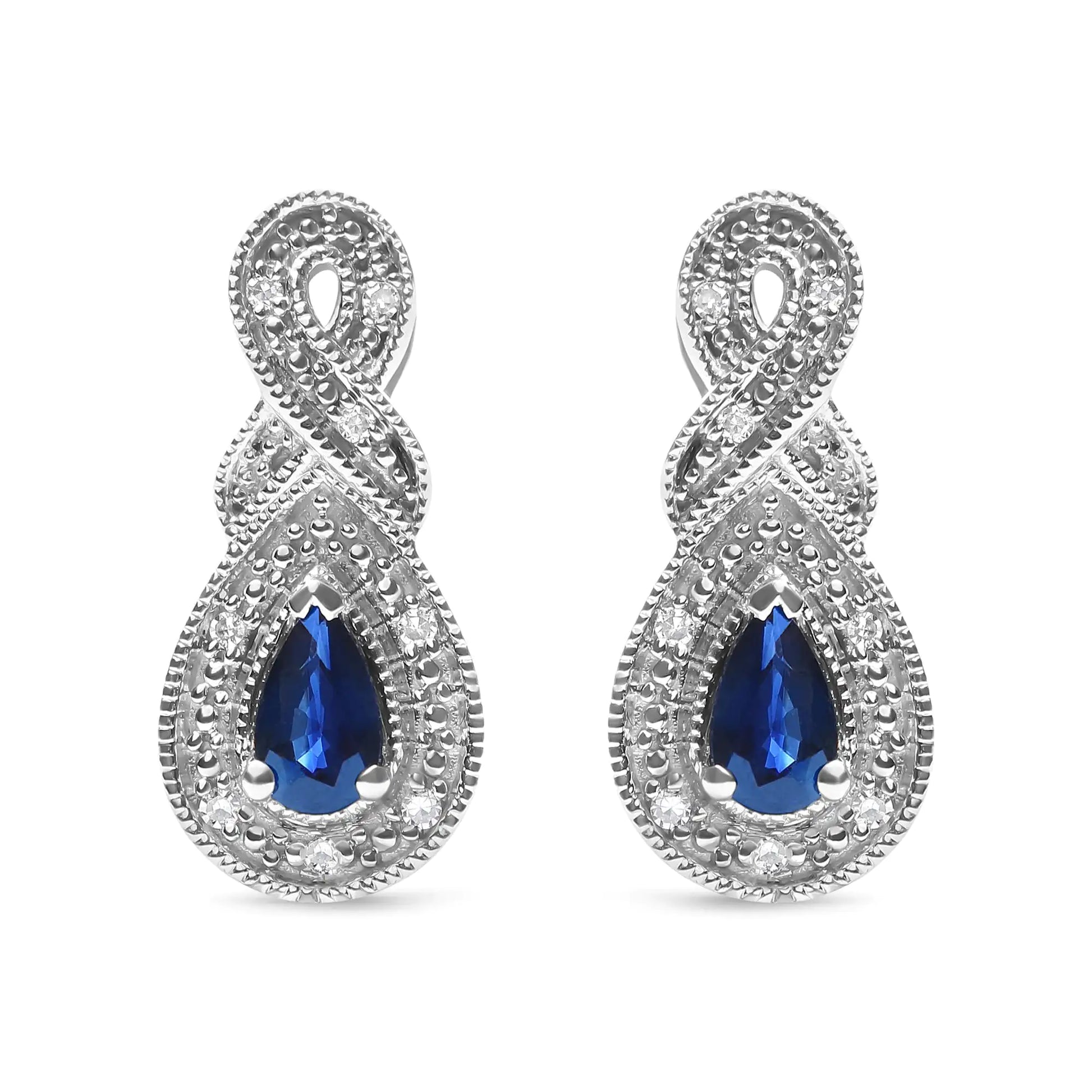 .925 Sterling Silver 4.5 x 3mm Pear Sapphire Gemstone and Diamond Accent Infinity Drop Stud Earrings (H-I Color, SI1-SI2 Clarity)