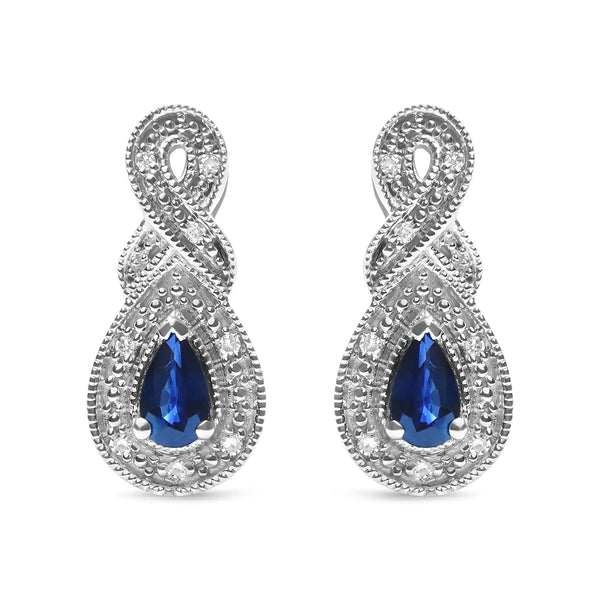 .925 Sterling Silver 4.5 x 3mm Pear Sapphire Gemstone and Diamond Accent Infinity Drop Stud Earrings (H-I Color, SI1-SI2 Clarity)