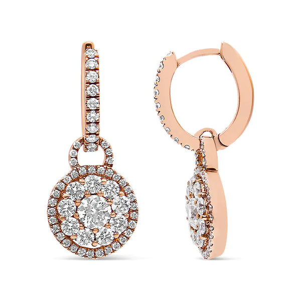 18K Rose Gold 1 1/2 Cttw Round Shaped Diamond Composite Drop and Dangle Leverback Earrings (F-G Color, VS1-VS2 Clarity)