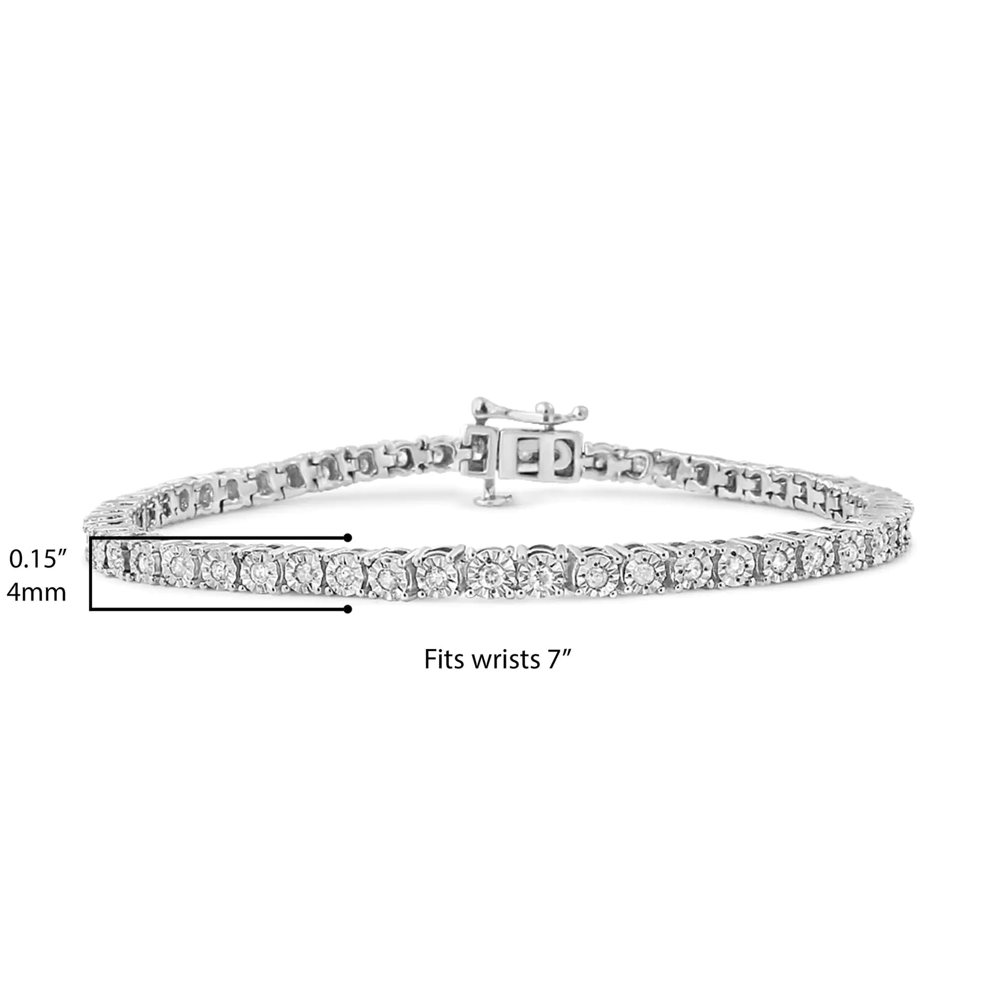 .925 Sterling Silver 1.0 Cttw Miracle-Set Diamond Round Faceted Bezel Tennis Bracelet (I-J Color, I3 Clarity)