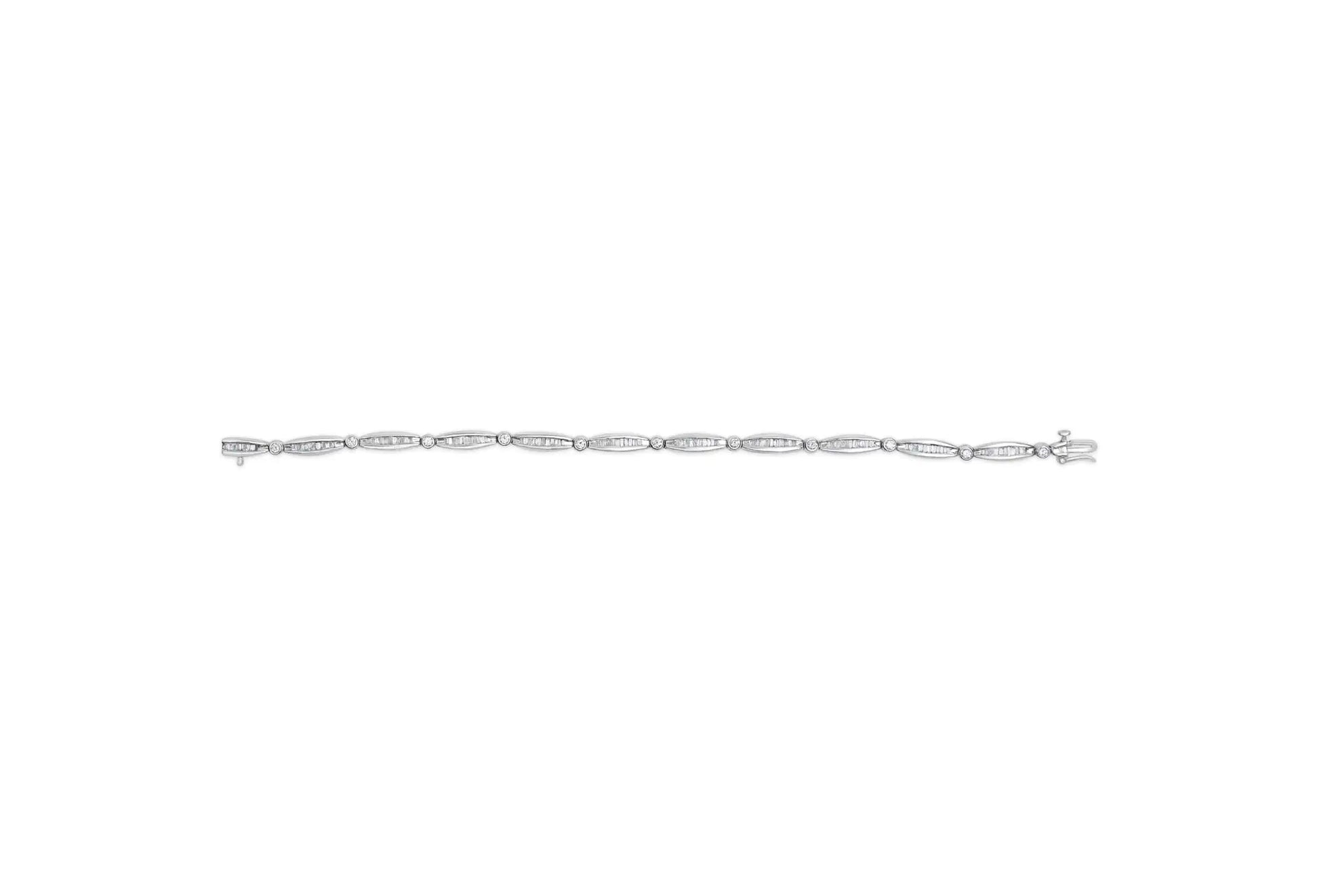 14K White Gold 1-1/2 Cttw Round Brilliant-Cut & Baguette Cut Diamond Bezel and Tapered Link 7" Tennis Bracelet (H-I Color, I1-I2 Clarity)