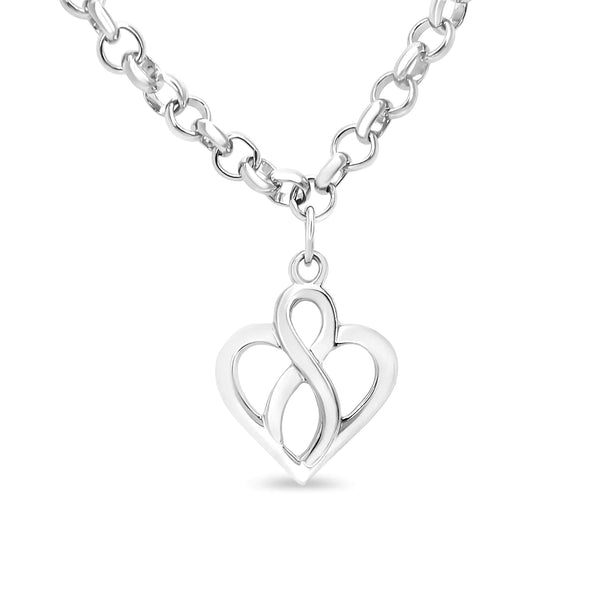 .925 Sterling Silver Open Heart with Center Vertical Infinity Chain Charm Bracelet - Size 7