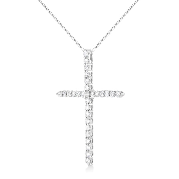 .925 Sterling Silver 3.0 cttw Prong Set Round-Cut Diamond Cross 18