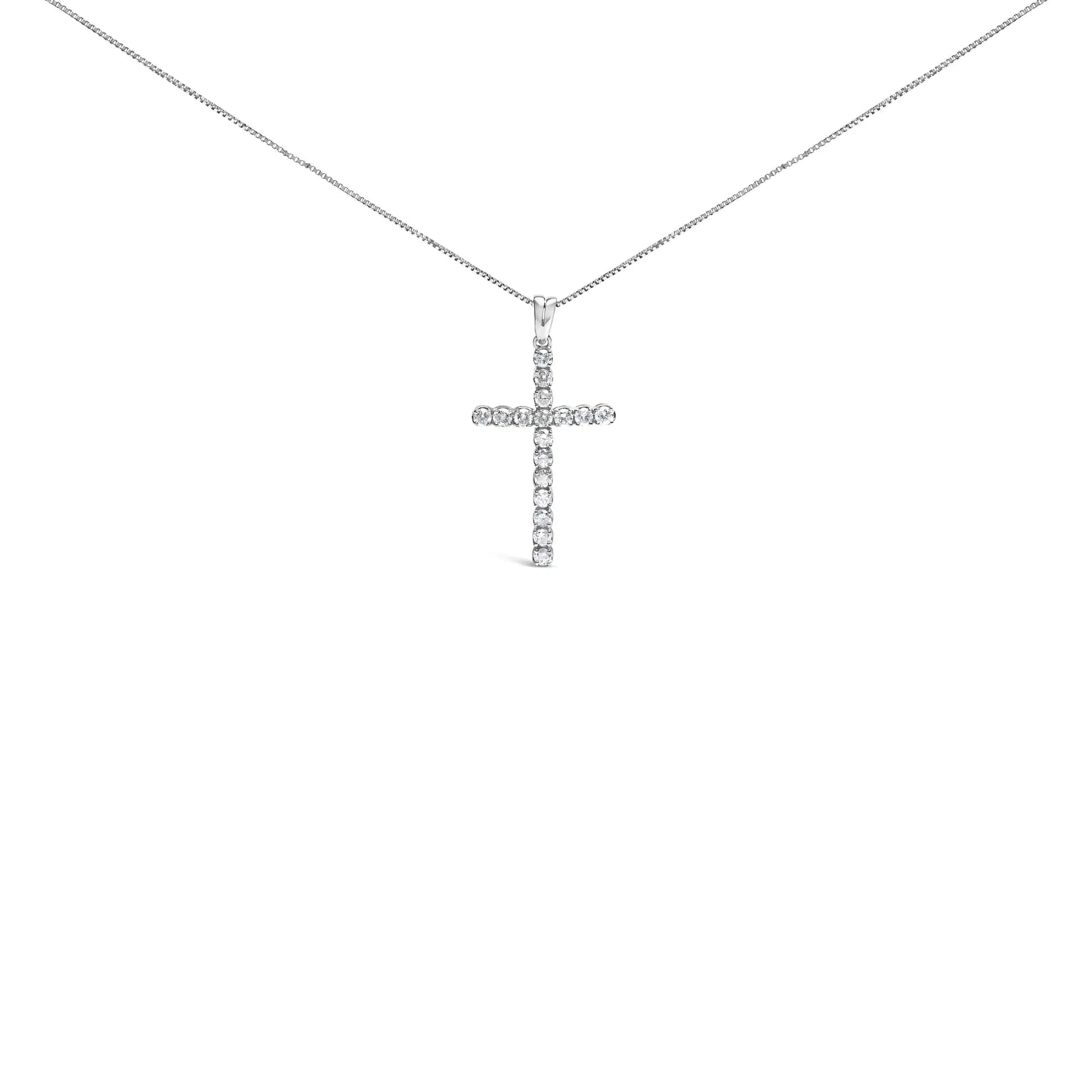 .925 Sterling Silver 1.0 Cttw Diamond Classic Cross 18" Pendant Necklace (I-J Color, I2-I3 Clarity)