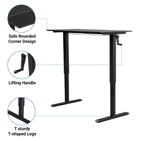 Hand-Crank Adjustable Office Desk Height Adjustable, With Flat Metal Legs Perfect For Home, Office, Gaming, Or Study Use