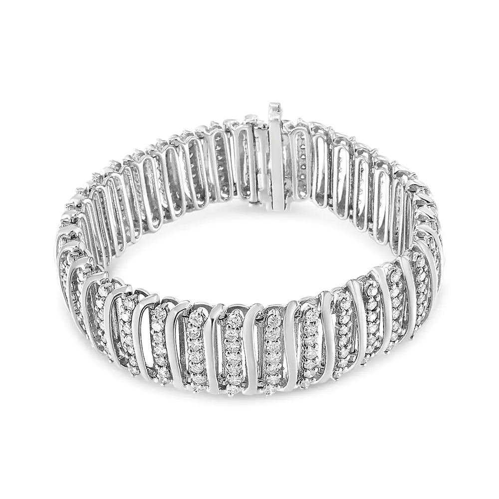 .925 Sterling Silver 8 1/2 Cttw Diamond 7 Row Chevron "S" Curved Link Tennis Bracelet (I-J color, I1-I2 clarity) - 7.25"