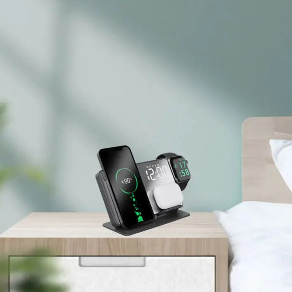 15W Watch Headset 4 In 1 Wireless Charger LED Digital Alarm Clock