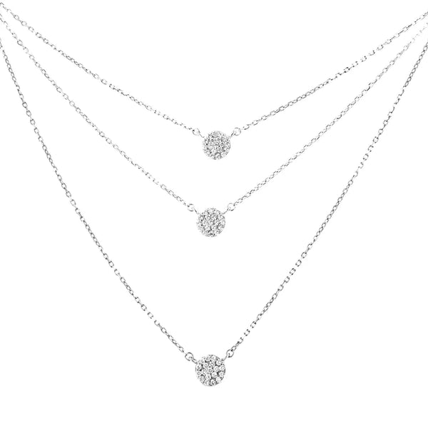 .925 Sterling Silver 1/2 Cttw Round Diamond Medallion Multi-Strand Tri Pendant 18