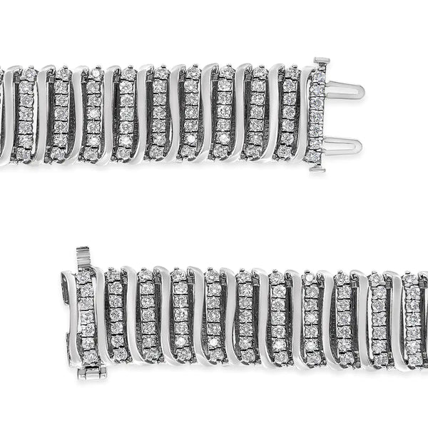 .925 Sterling Silver 8 1/2 Cttw Diamond 7 Row Chevron 