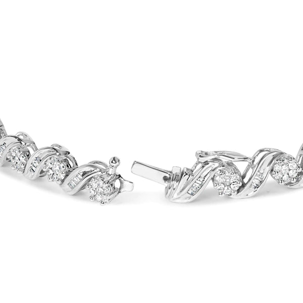 14K White Gold 2.00 Cttw Diamond Cluster and Spiral Link Bracelet (I-J Color, I1-I2 Clarity) - 7