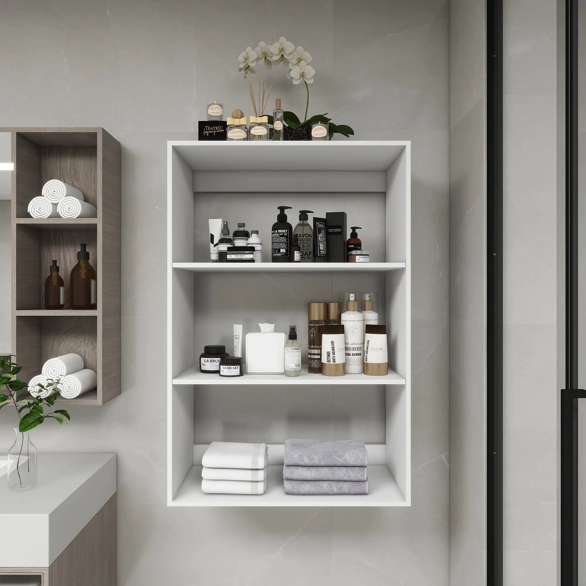 B4 Bathroom closet shelves Wood Modular Closet System Wall Mounted Shelves Walk in Clothes Storage Cabinet Shelving Built in Closet Organizer for Bedroom White 31.49''W x 16.04''D x 47.24''H