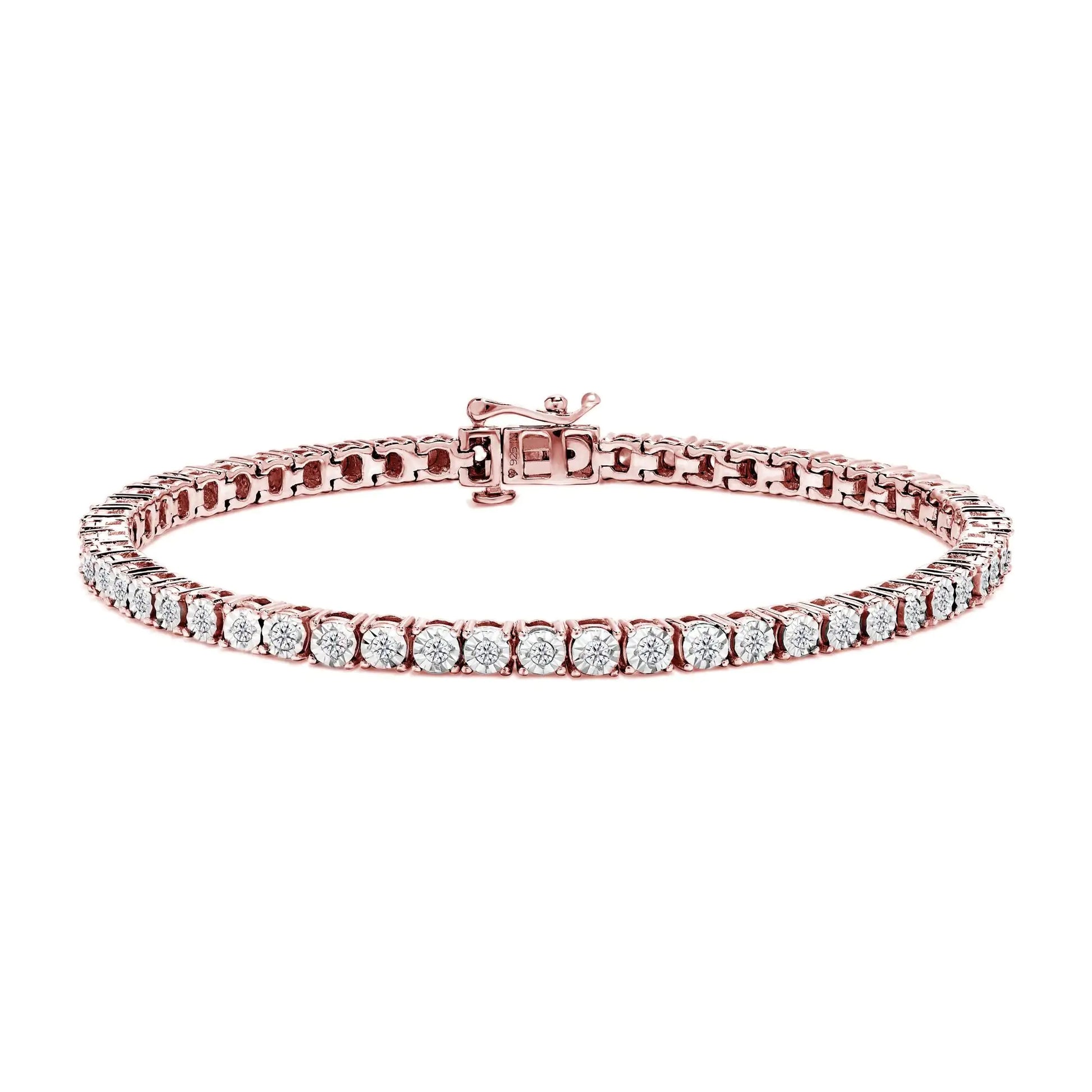 .925 Sterling Silver 1.0 Cttw Miracle-Set Diamond Round Faceted Bezel Tennis Bracelet (I-J Color, I3 Clarity)