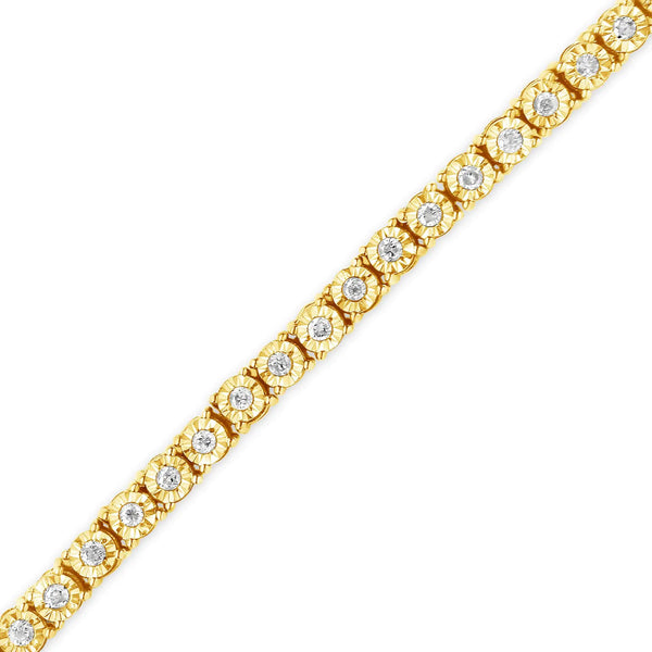 .925 Sterling Silver 1.0 Cttw Miracle-Set Diamond Round Faceted Bezel Tennis Bracelet (I-J Color, I3 Clarity)