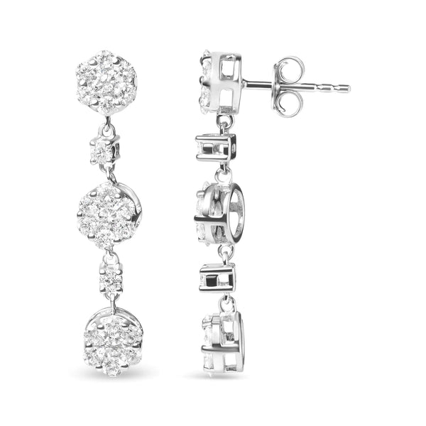 14K White Gold 2.00 Cttw Diamond Composite Cluster Floral Drop Earrings (I-J Color, I1-I2 Clarity)