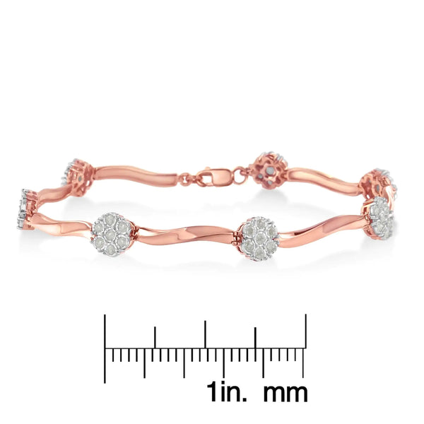 .925 10k Rose Gold Over Sterling Silver 1.0 cttw Diamond Floral Link Bracelet (I-J Color,I3 Clarity)