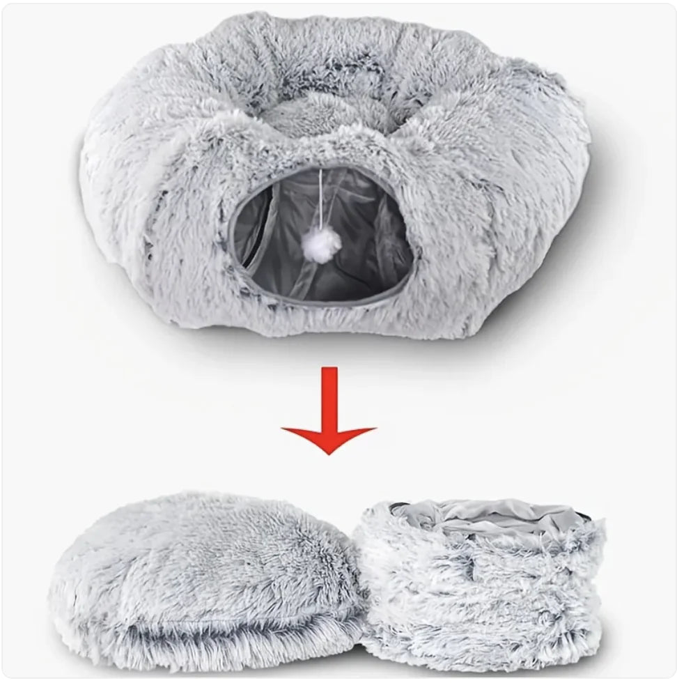 Foldable Plush Winter Cat Tunnel & Nest