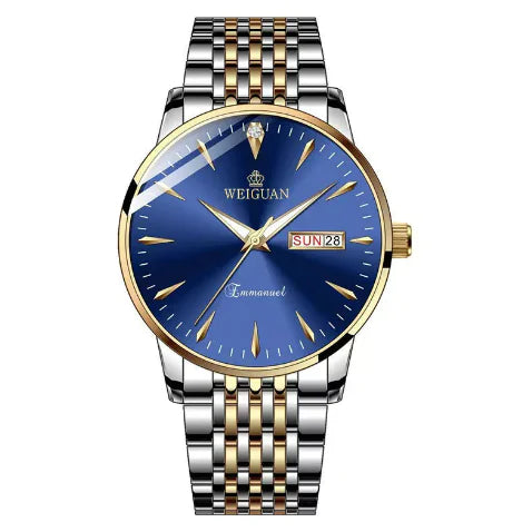 Men's Golden-Tone Quartz Watch with Dual Calendar