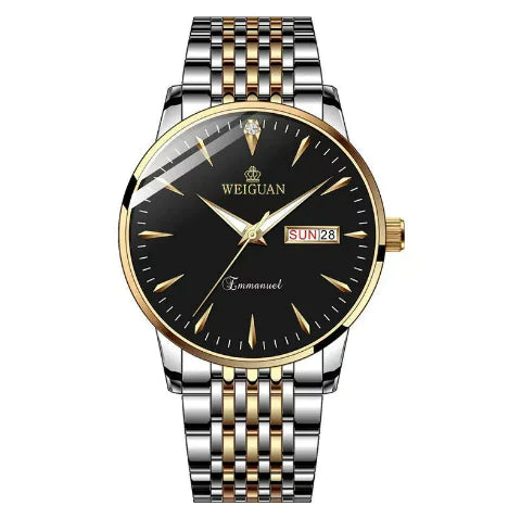 Men's Golden-Tone Quartz Watch with Dual Calendar