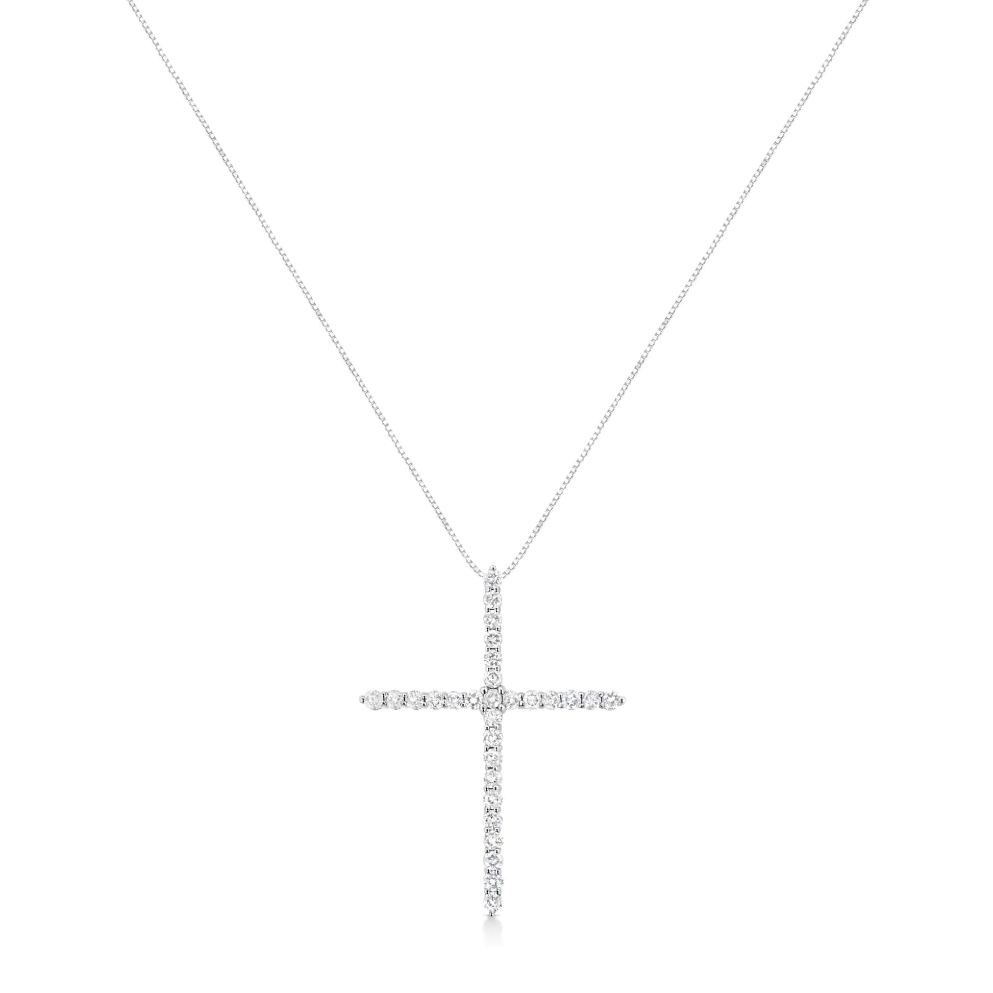 .925 Sterling Silver 3.0 cttw Prong Set Round-Cut Diamond Cross 18" Pendant Necklace (I-J Color, I2-I3 Clarity)