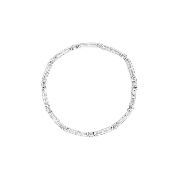 14K White Gold 1-1/2 Cttw Round Brilliant-Cut & Baguette Cut Diamond Bezel and Tapered Link 7