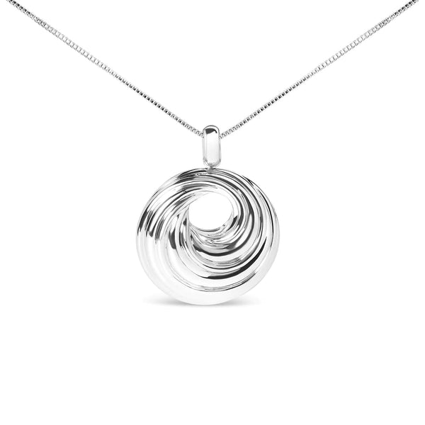 .925 Sterling Silver Endless Wave Swirl Statement Medallion 18