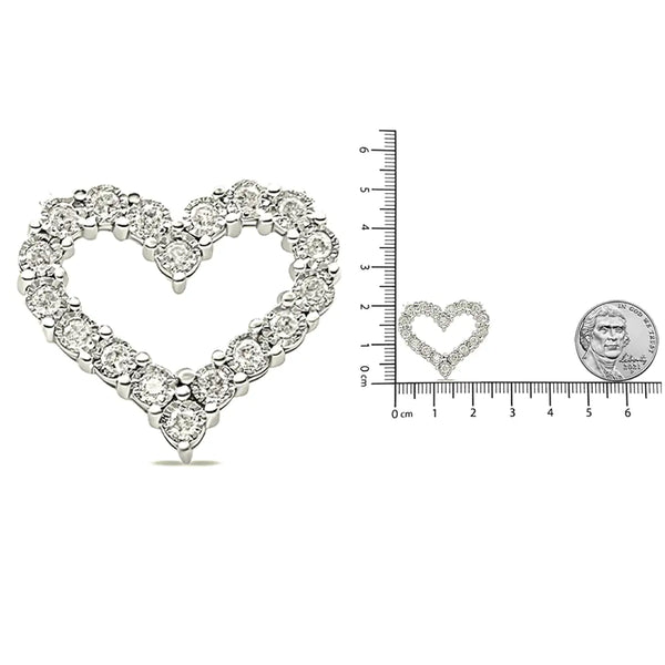 .925 Sterling Silver 1/2 Cttw Diamond Open Heart 18