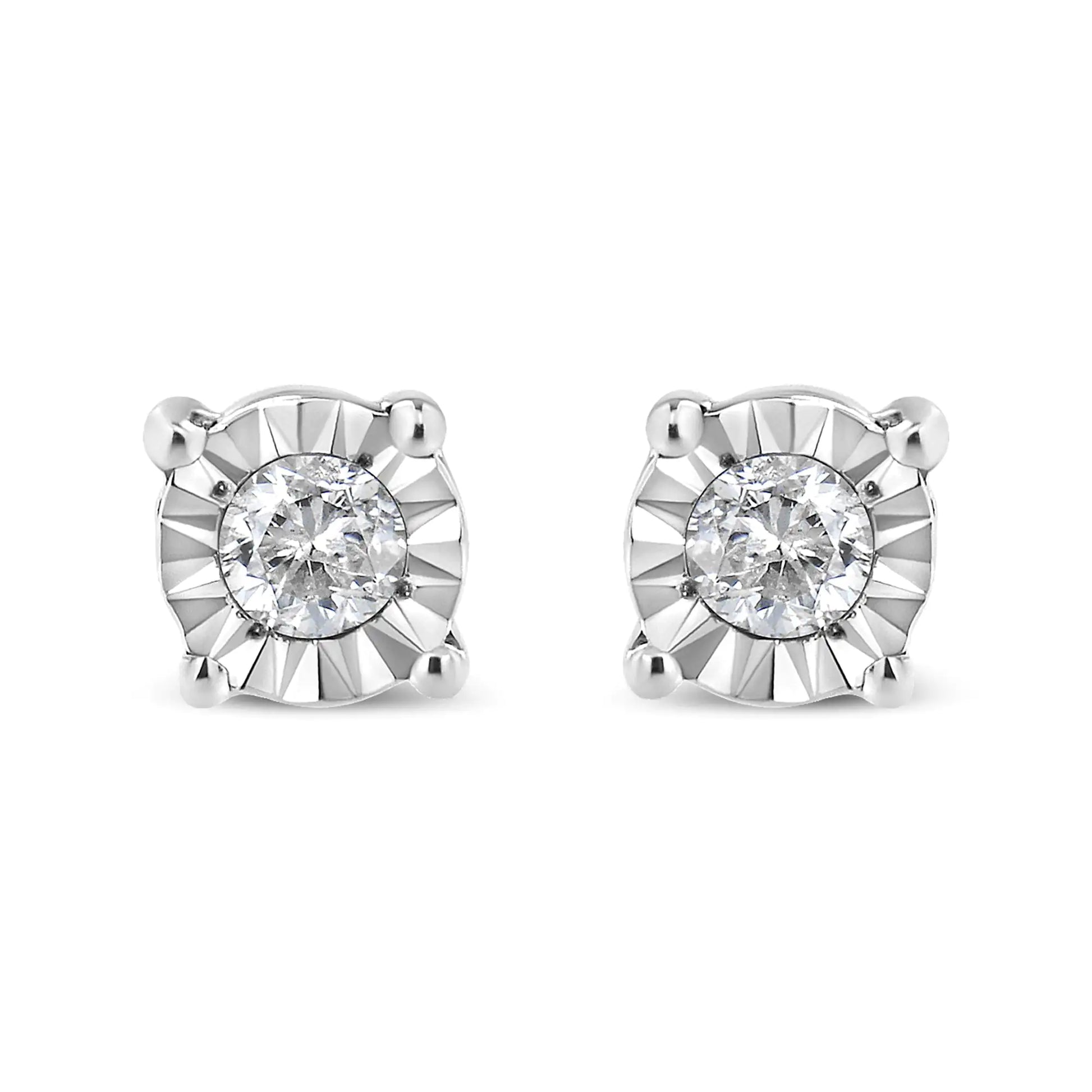 .925 Sterling Silver 1/10 Cttw Round Brilliant-Cut Diamond Miracle-Set Stud Earrings