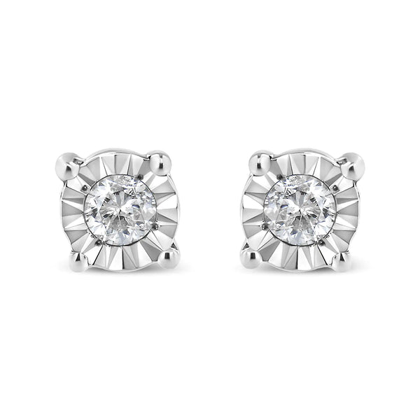 .925 Sterling Silver 1/10 Cttw Round Brilliant-Cut Diamond Miracle-Set Stud Earrings