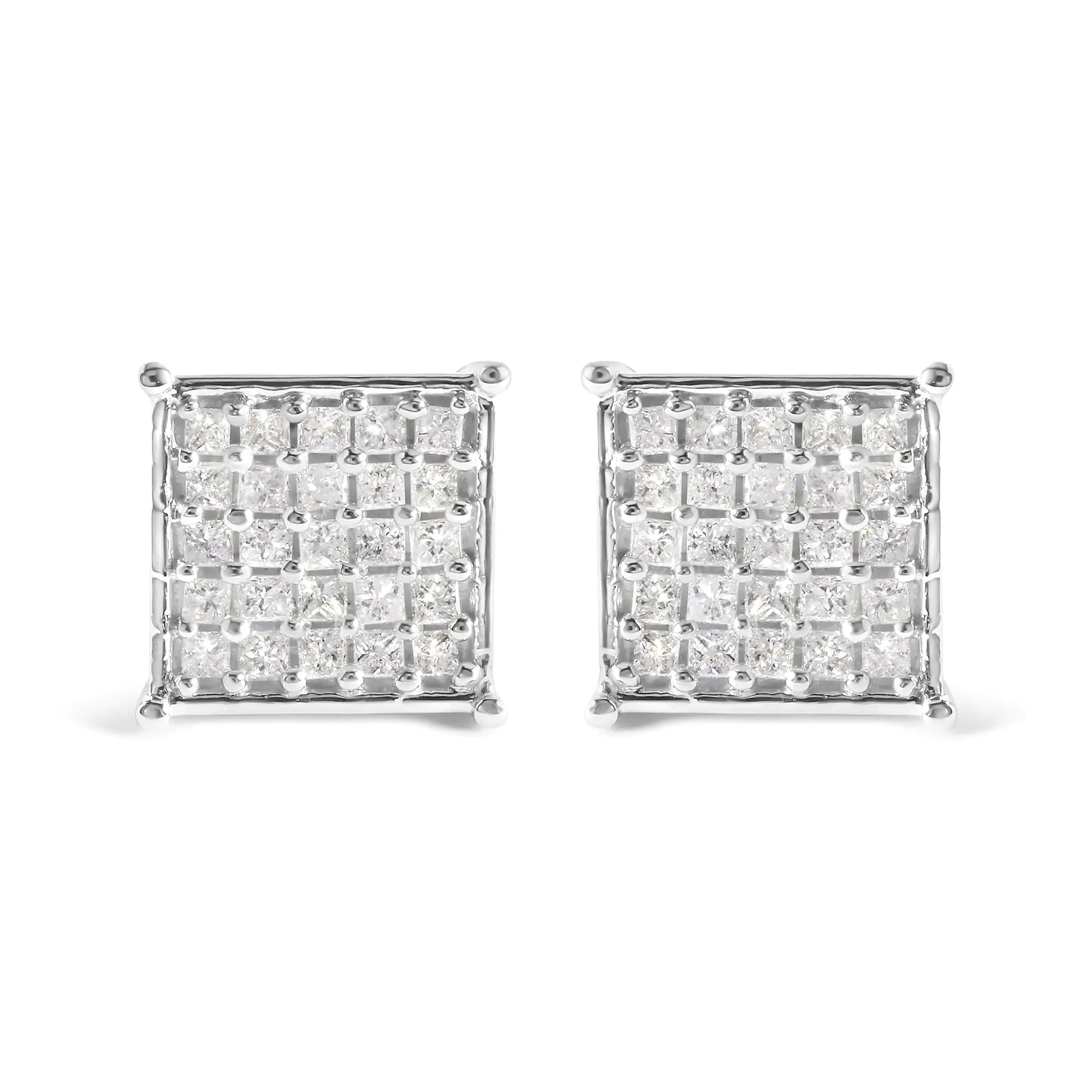 10K White Gold 3/4 Cttw Princess Diamond Composite Stud Earrings (I-J Color, I1-I2 Clarity)