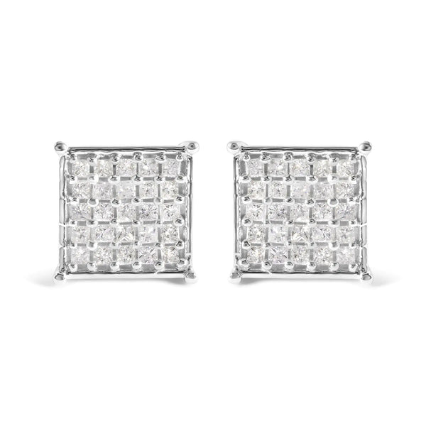 10K White Gold 3/4 Cttw Princess Diamond Composite Stud Earrings (I-J Color, I1-I2 Clarity)