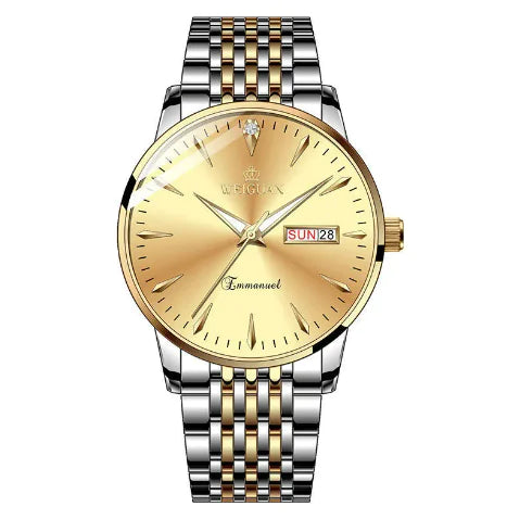 Men's Golden-Tone Quartz Watch with Dual Calendar