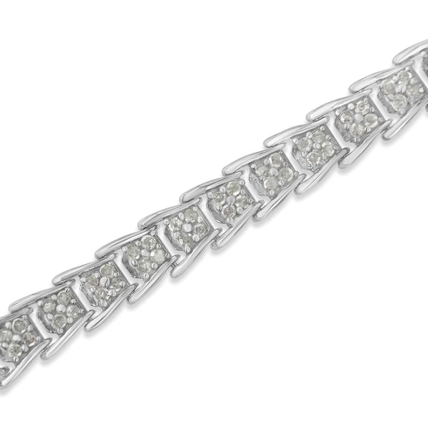 .925 Sterling Silver 2.0 Cttw Diamond Fan-Shaped Fancy Chevron Link Tennis Bracelet (I-J Color, I3 Clarity) - 7