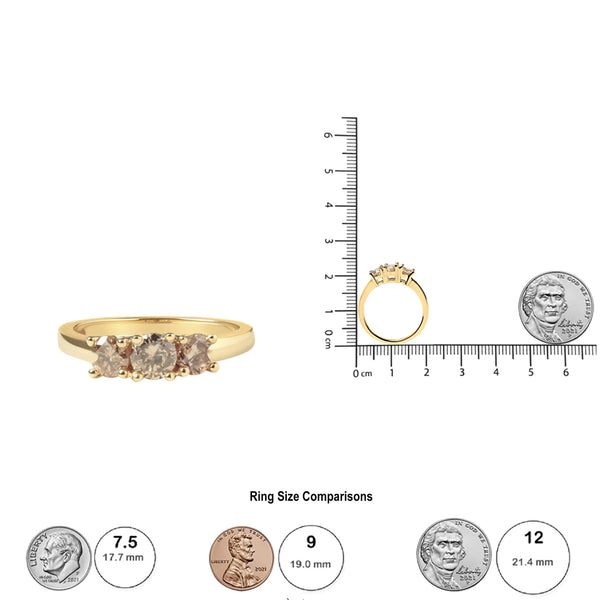 10K Yellow Gold 1.00 Cttw Champagne Diamond 3-Stone Band Ring (J-K Color, I1-I2 Clarity)