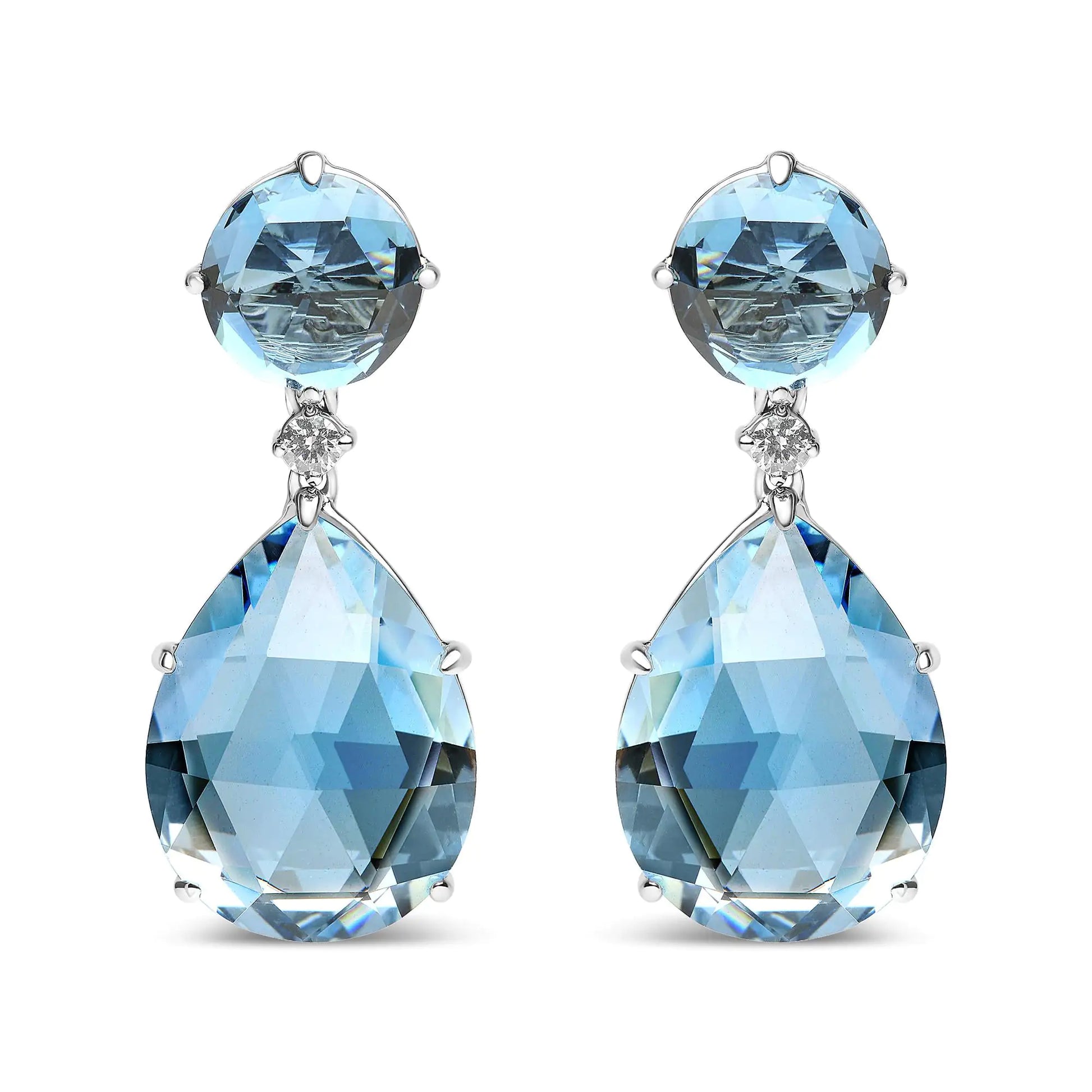 18K White Gold 1/5 Cttw Diamond with Round London Blue Topaz and 20 x 15mm Pear Cut Sky Blue Topaz Gemstone Dangle Earring (G-H Color, SI1-SI2 Clarity)