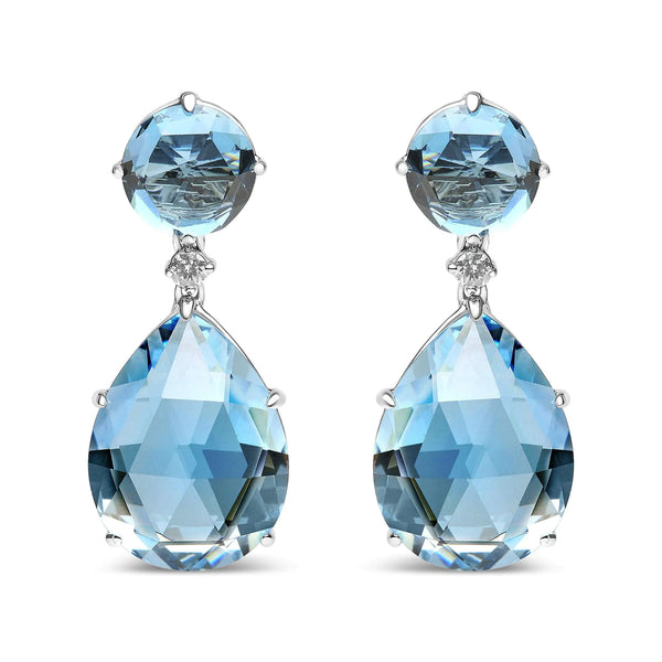 18K White Gold 1/5 Cttw Diamond with Round London Blue Topaz and 20 x 15mm Pear Cut Sky Blue Topaz Gemstone Dangle Earring (G-H Color, SI1-SI2 Clarity)